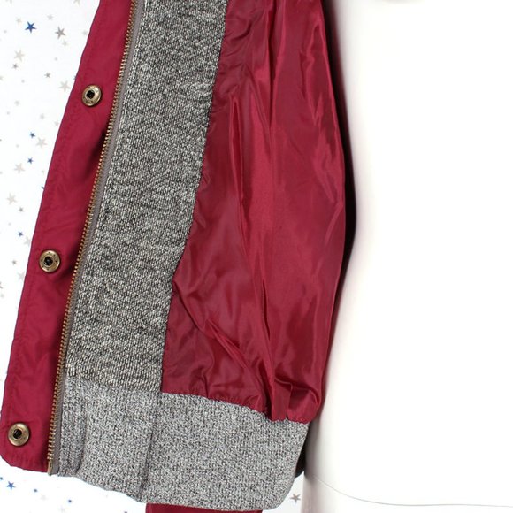 Burgundy Grey Jersey Hooded Padded Jacket - Picture 5 of 11